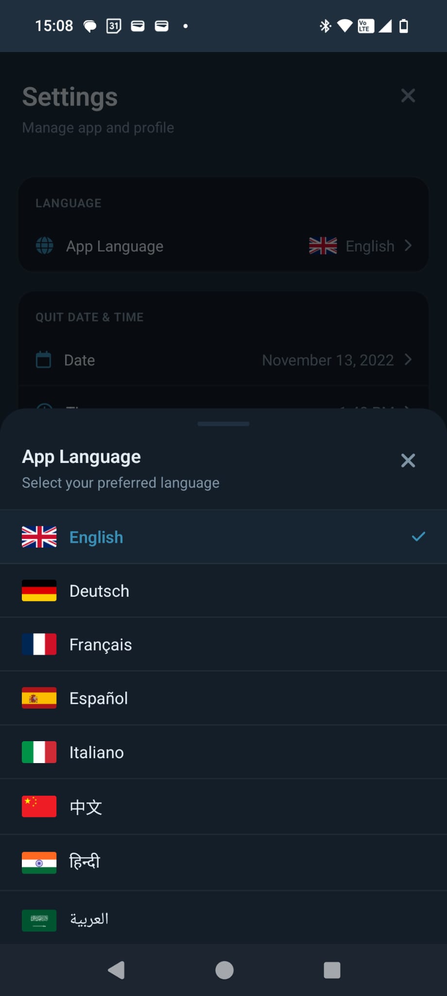 Settings Language