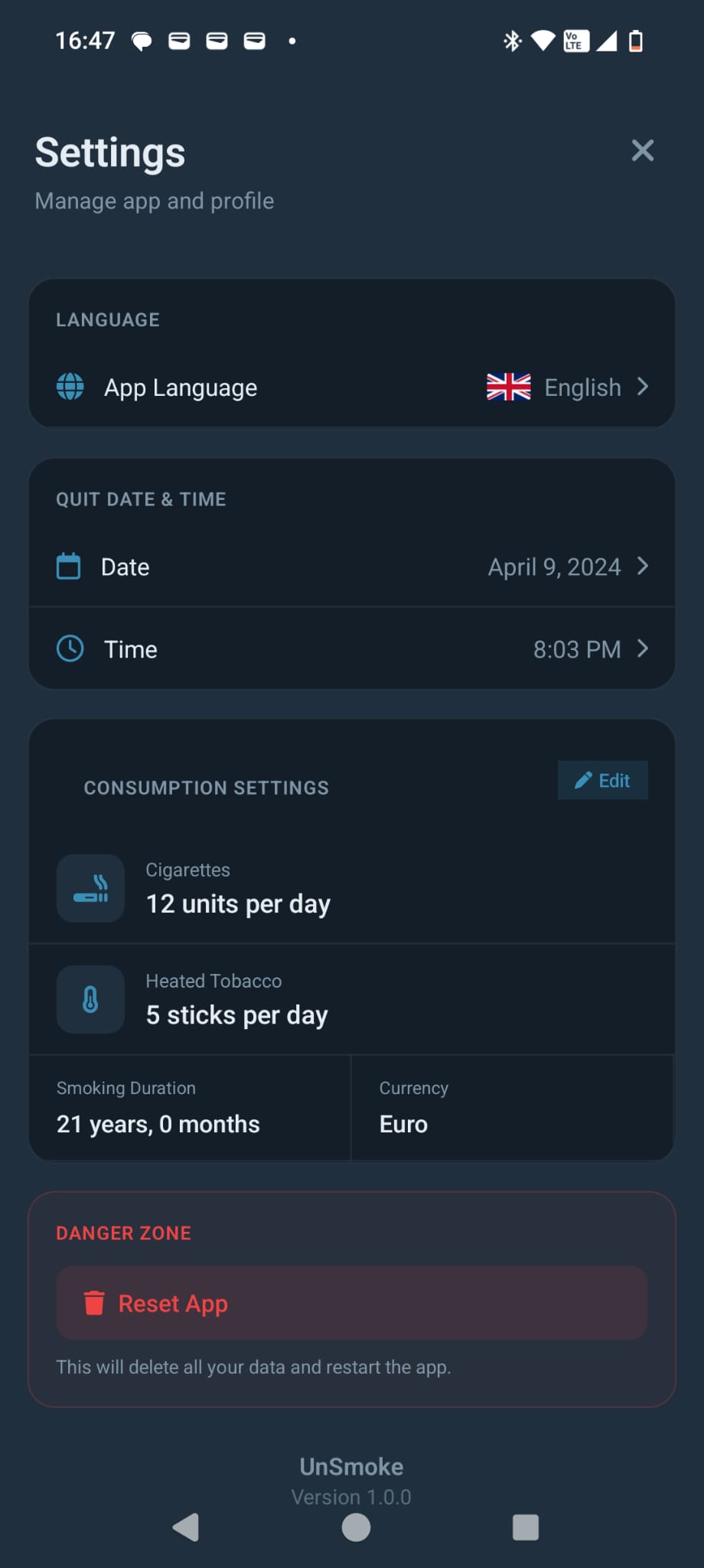 Settings Main